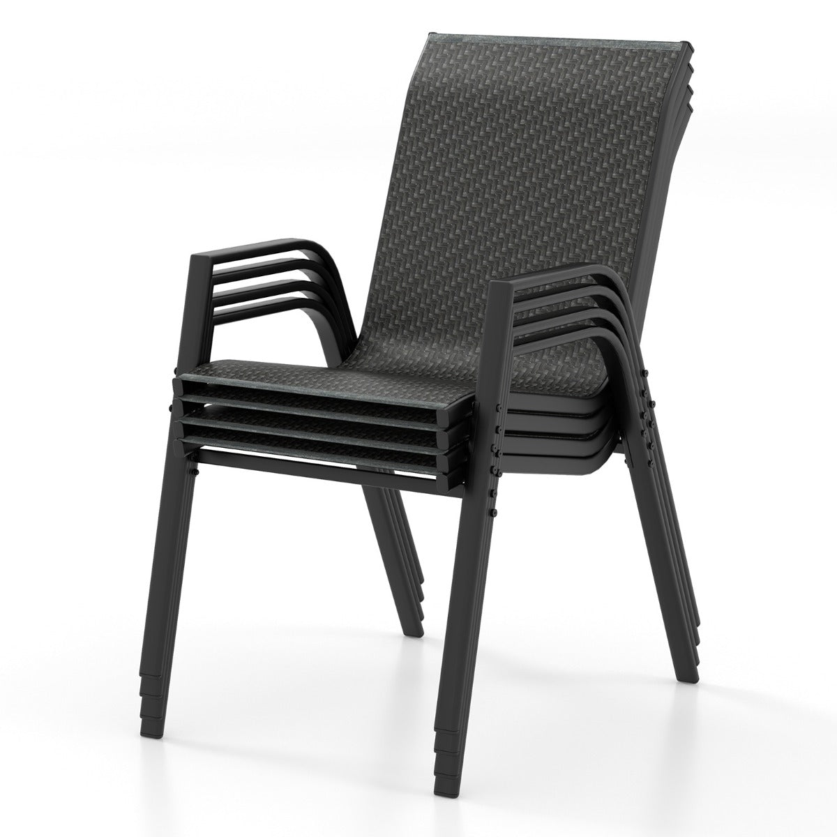 LIVSK Tuinstoelenset - Stapelbare Eetkamerstoelen - Geweven Rotan - Roestbestendig Frame - Comfortabel Design - 66 x 51 x 84 cm -