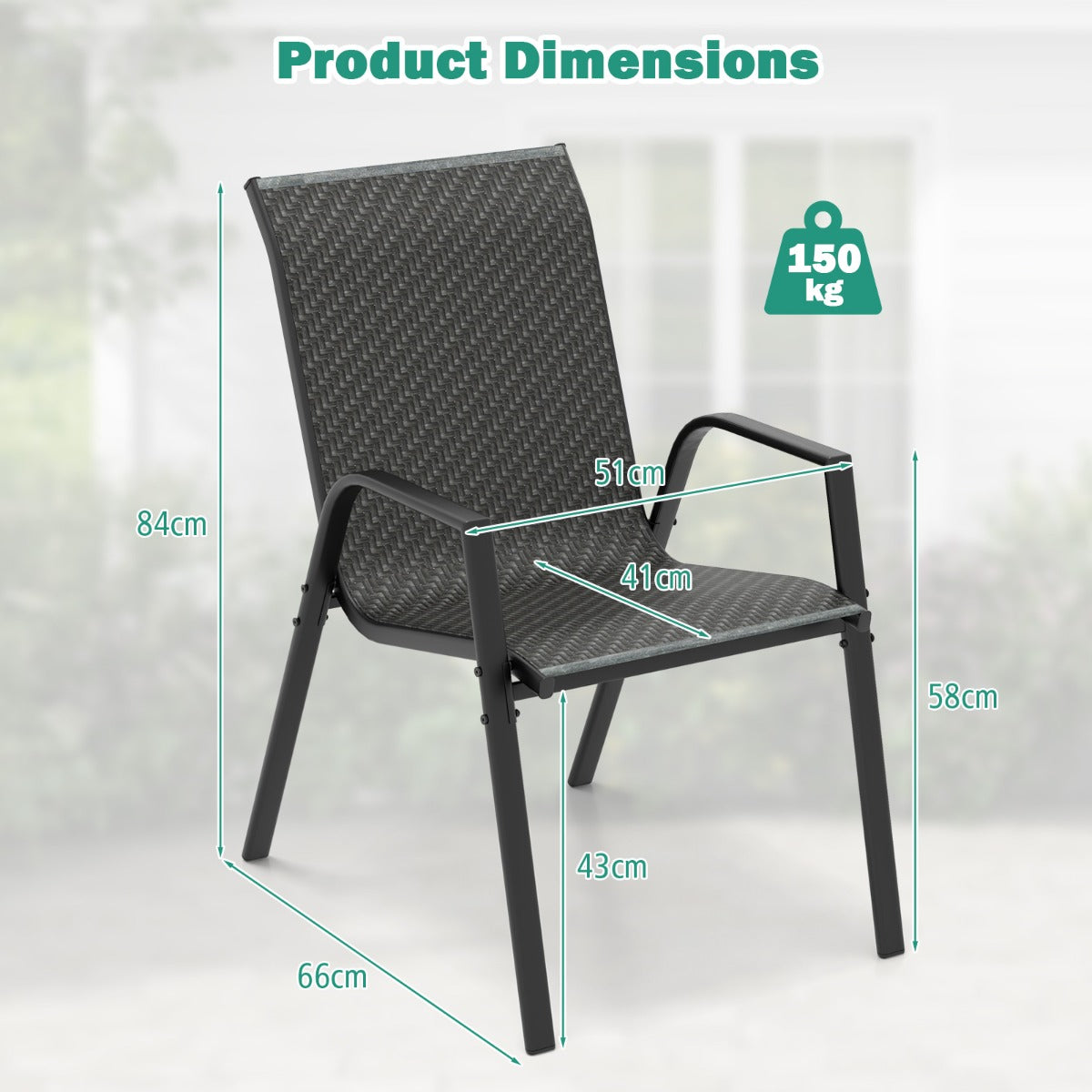 LIVSK Tuinstoelenset - Stapelbare Eetkamerstoelen - Geweven Rotan - Roestbestendig Frame - Comfortabel Design - 66 x 51 x 84 cm -