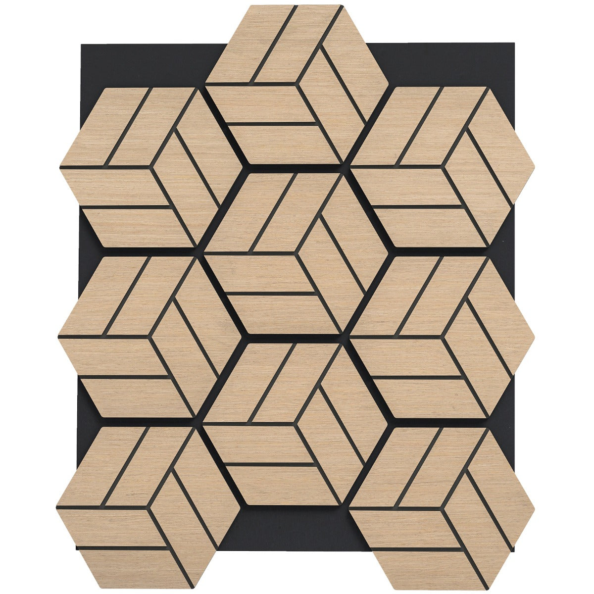 Livsk costway 4 geluidsisolerende panelen voor muren 81 x 66 centimeter met 9 zeshoekige houten planken