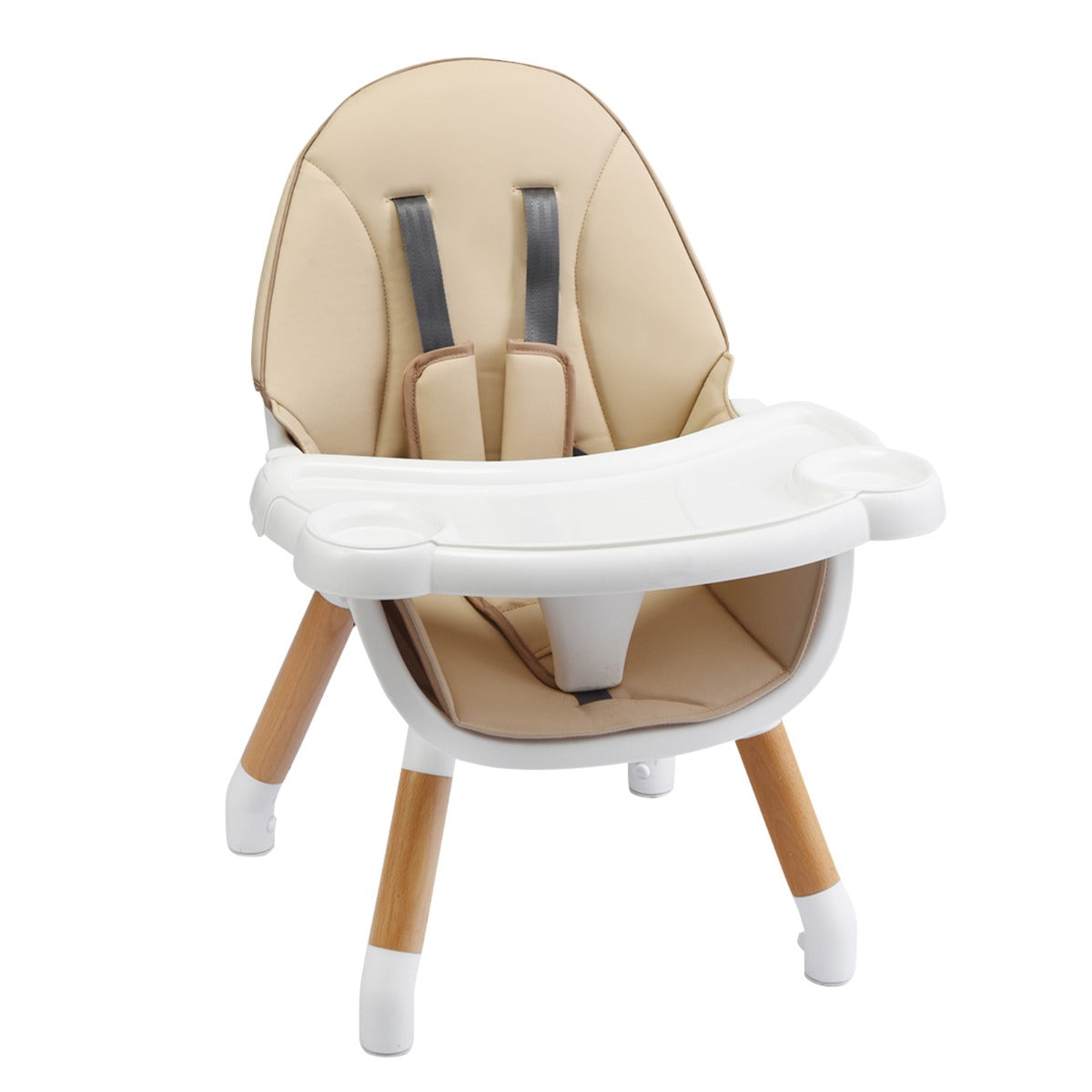 LIVSK 4-in-1 Baby Kinderstoel - Verstelbaar Dienblad - Veiligheidsgordel - Milieuvriendelijk - Voor 6 maanden - Kaki + Wit