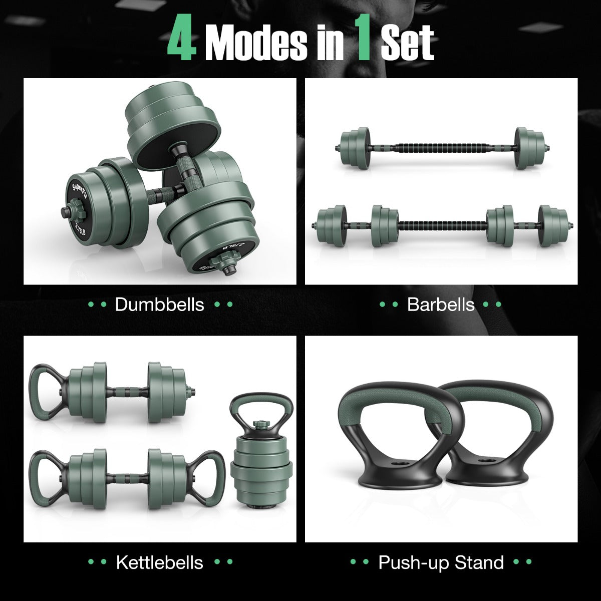 LIVSK Verstelbare Halterset 19 kg - Inclusief Dumbbells, Kettlebells, Gewichtsaanpassing - Comfortabel en Duurzaam - Zwart + Grijs