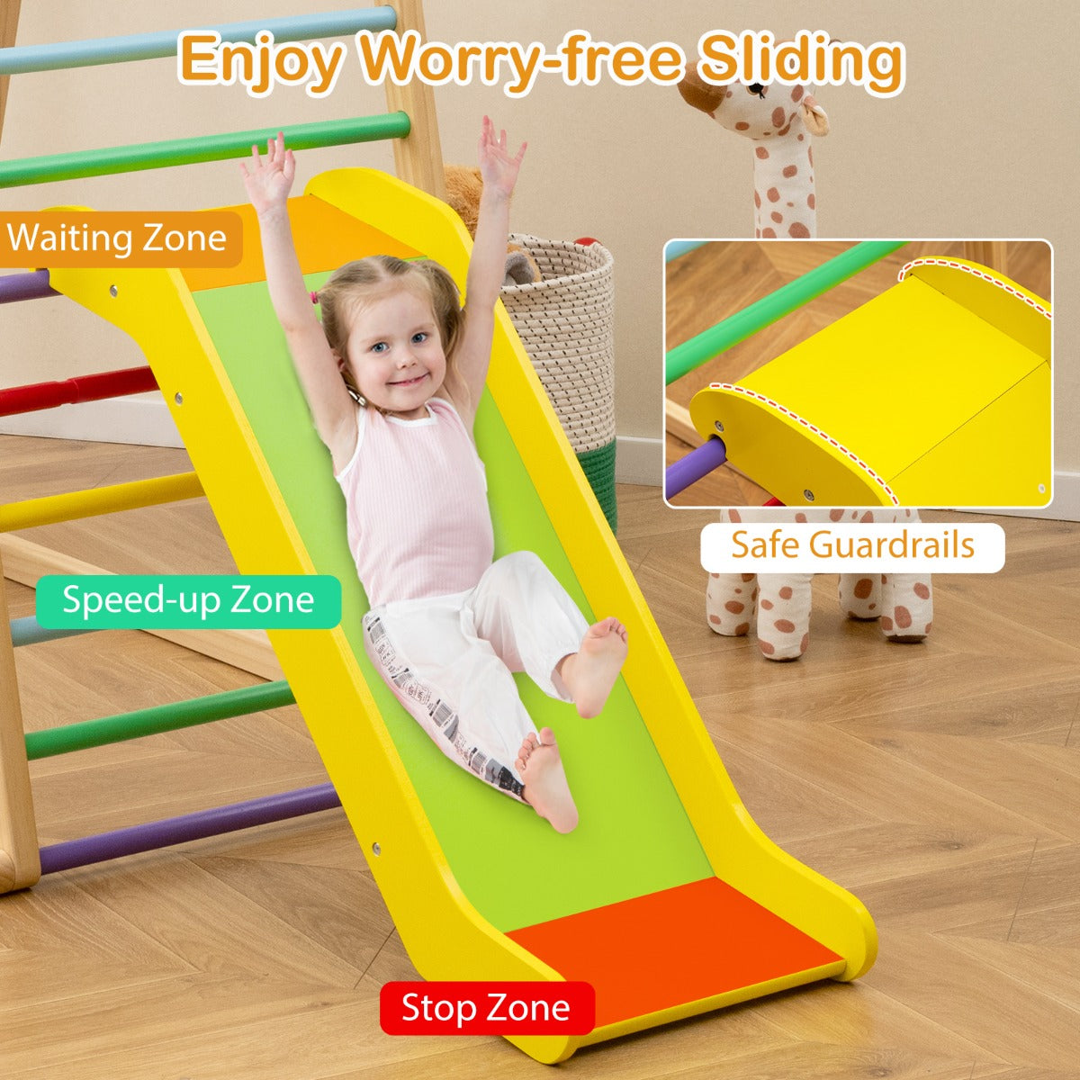 LIVSK 4-in-1 Houten Speeltoestel - Klimrek, Glijbaan, Klimrots - Verstelbare Leuning - Veilig en Stabiel - Natuurlijk