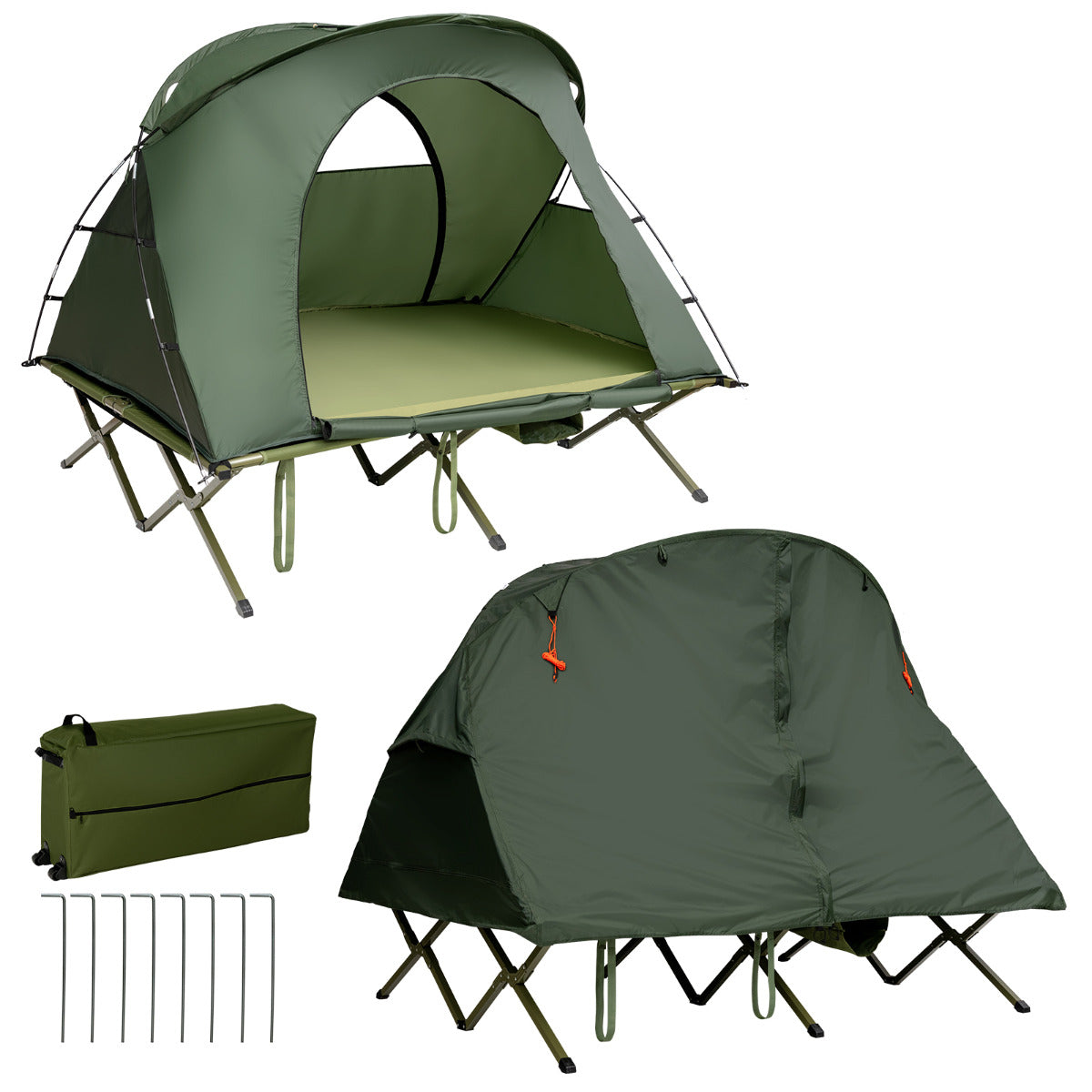 LIVSK Kampeertent met Verhoogd Bed - Zelfopblazend Matras - Dubbellaags - Waterdicht - Voor 2 Personen - Groen