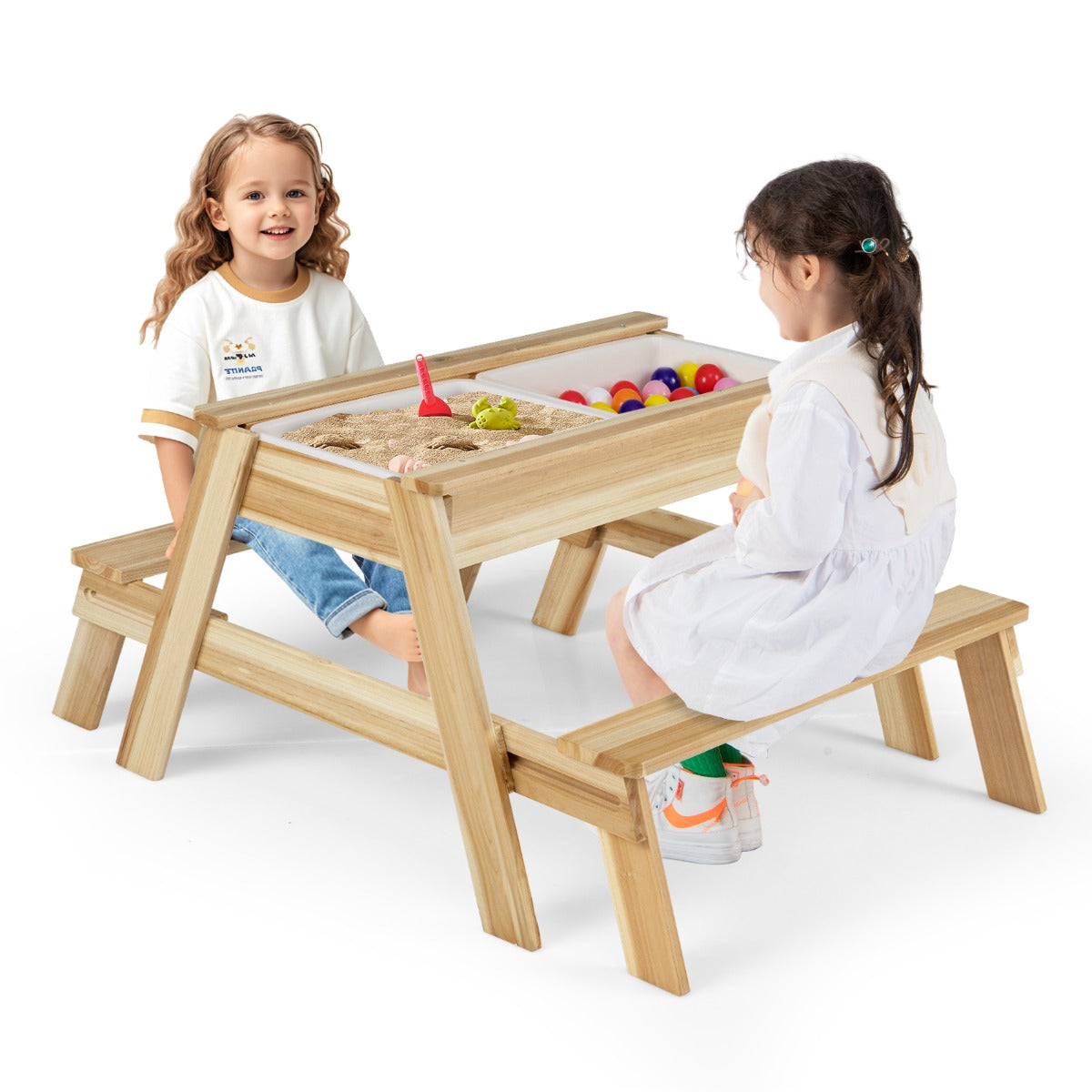 Livsk costway 4 in 1 kinderzitjeset met moddertafel houten picknicktafel