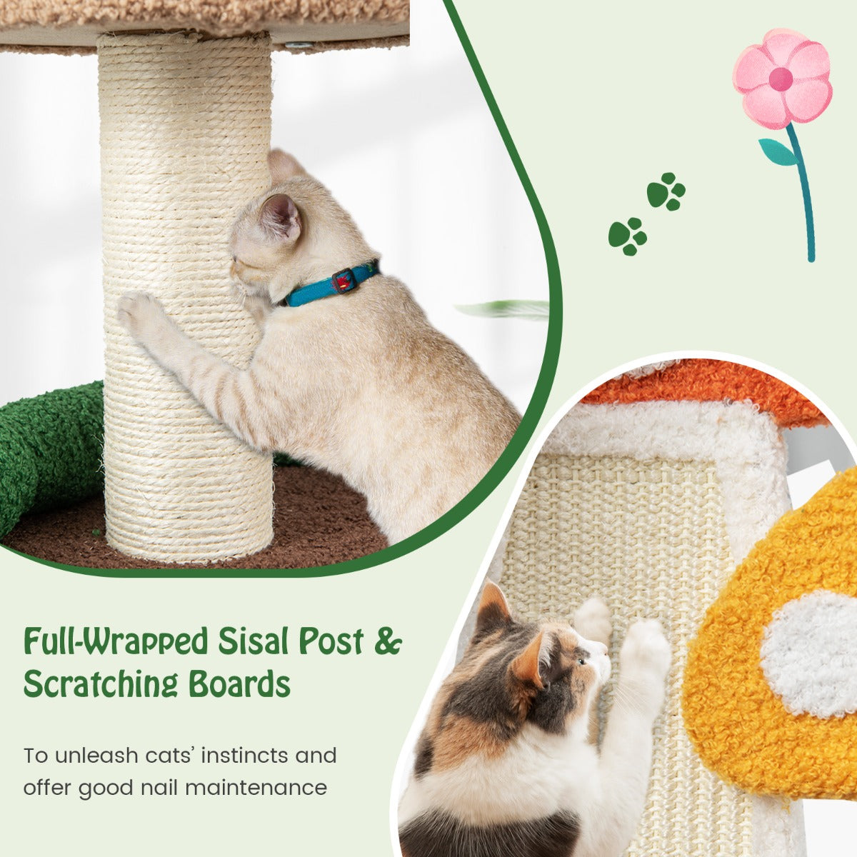 LIVSK Interactieve Kattentoren - Ruime Grot met Teddystof - Meerdere Platforms - Sisal Krabpalen - Veelkleurig