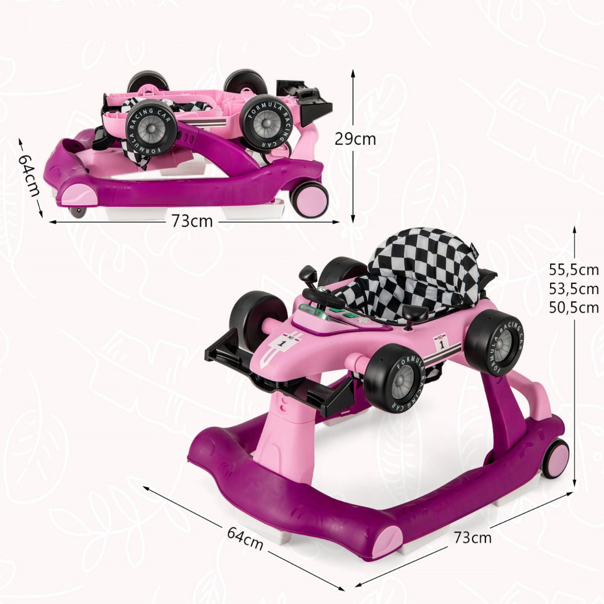 LIVSK 4-in-1 Baby Loopstoel - Verstelbare Hoogte en Snelheid - Veiligheidsbumper - Interactief Speelgoed - Tot 12 kg - Purper