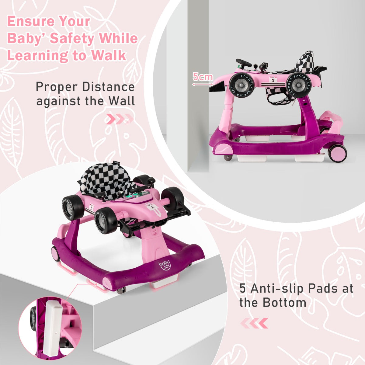 LIVSK 4-in-1 Baby Loopstoel - Verstelbare Hoogte en Snelheid - Veiligheidsbumper - Interactief Speelgoed - Tot 12 kg - Purper