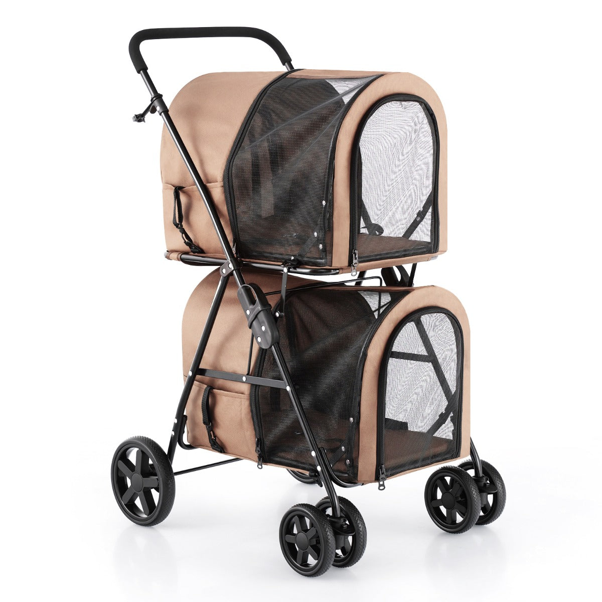 LIVSK 4-in-1 Huisdierenwandelwagen - Draagtas, Autozitje, Huisdierkrat - Opvouwbaar - Hoogwaardig Oxford Doek - Beige