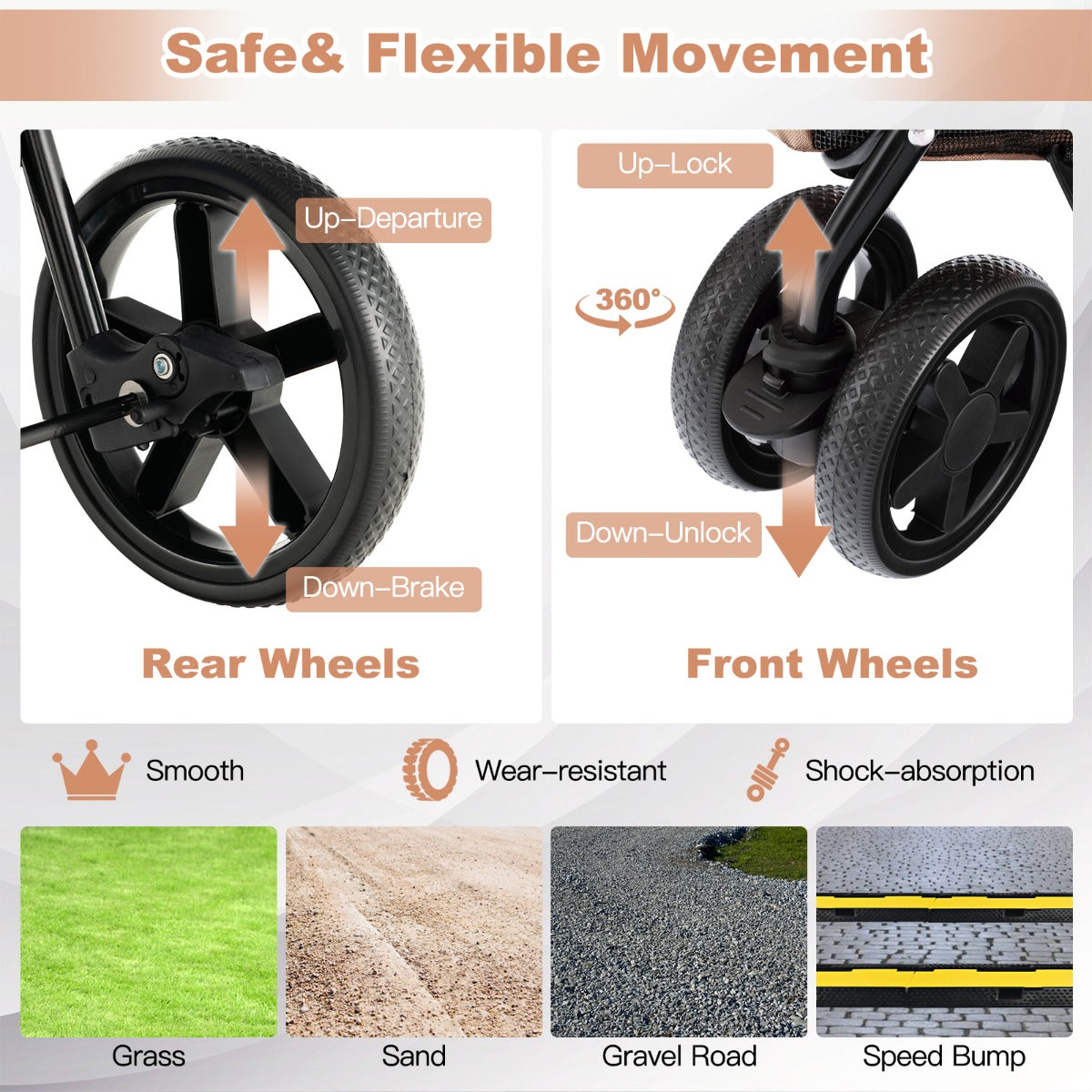 LIVSK 4-in-1 Huisdierenwandelwagen - Draagtas, Autozitje, Huisdierkrat - Opvouwbaar - Hoogwaardig Oxford Doek - Beige