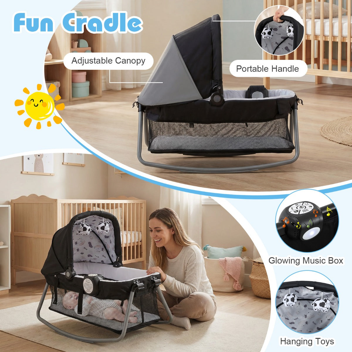 Livsk costway 4 in 1 opvouwbaar kinderbedje met wieltjes matras en draagtas 5