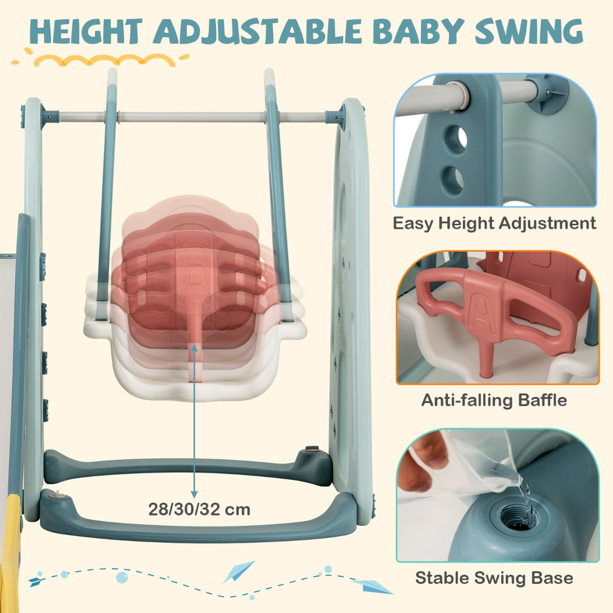 LIVSK 4-in-1 Kinderspeelset - Glijbaan, Schommel, Basketbalring en Trap - In hoogte verstelbaar - Voor kinderen vanaf 18 maanden