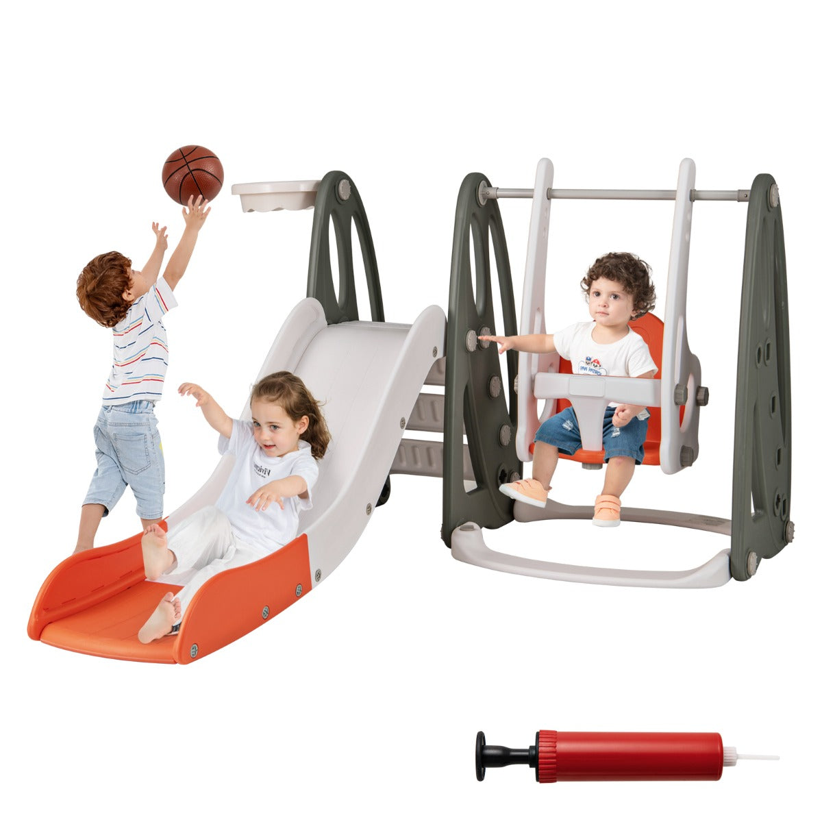 LIVSK Peuterglijbaan en Schommelset - 4-in-1 met Basketbalring - Veilig HDPE - Verstelbare Schommel - Voor Kinderen vanaf 18