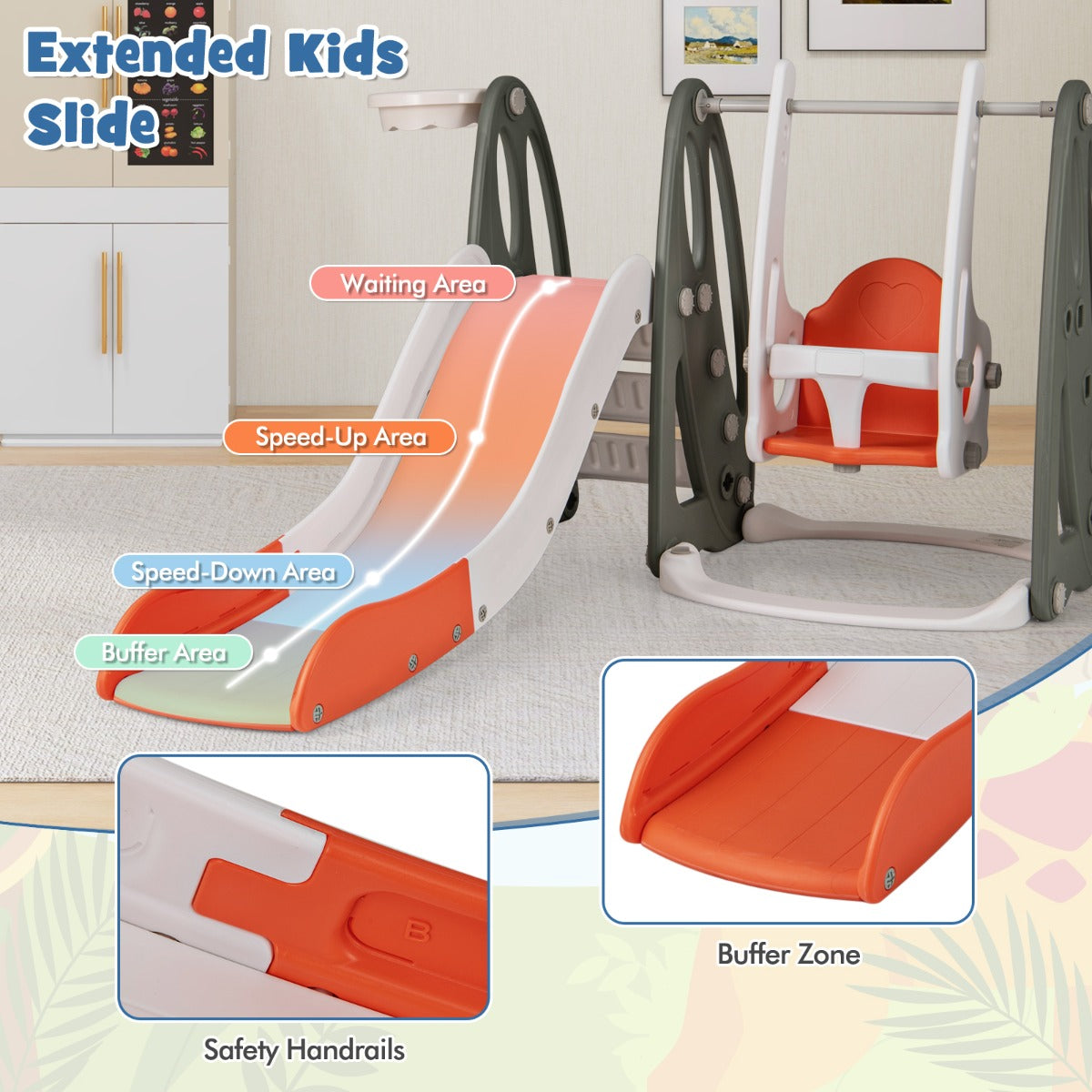 LIVSK Peuterglijbaan en Schommelset - 4-in-1 met Basketbalring - Veilig HDPE - Verstelbare Schommel - Voor Kinderen vanaf 18