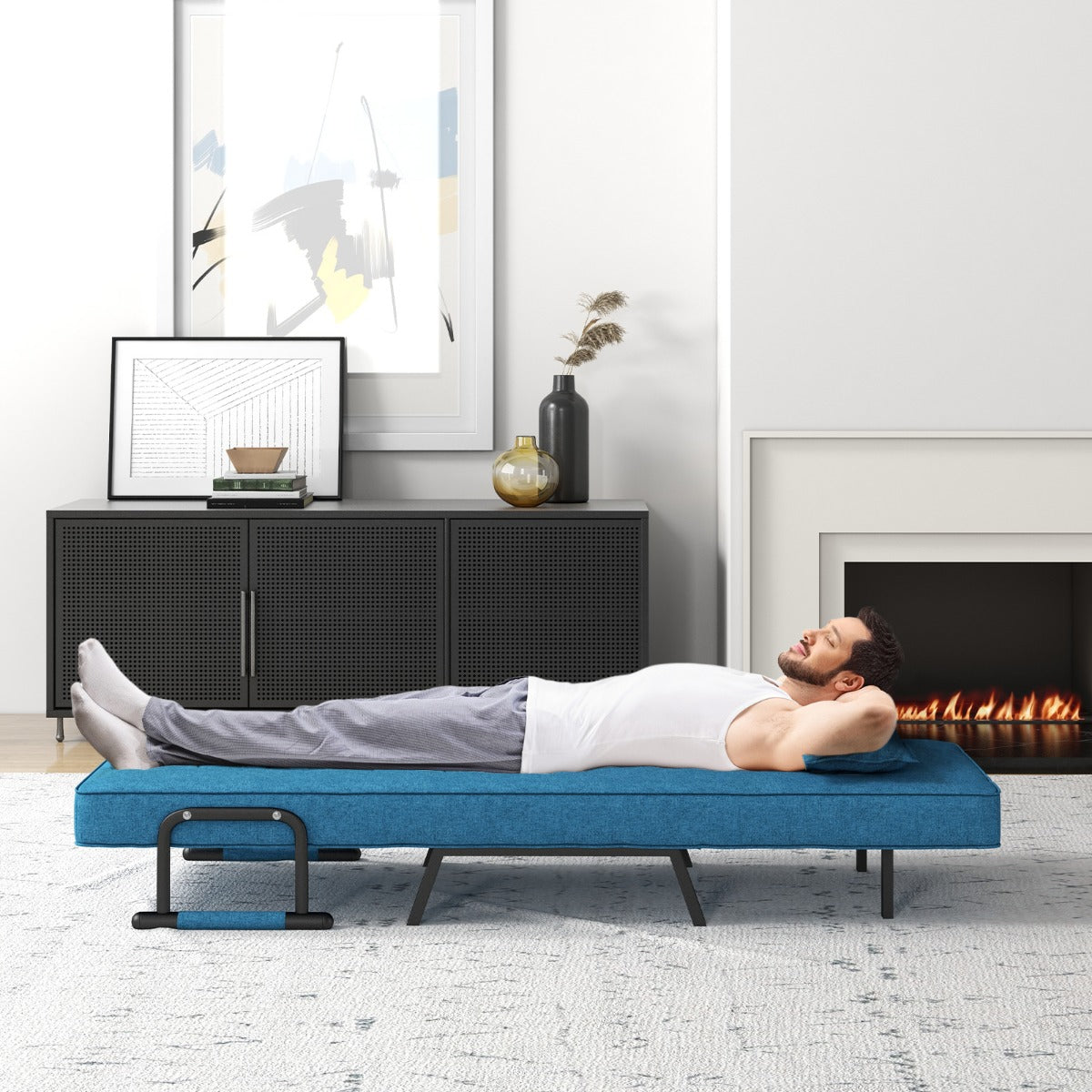 LIVSK Verstelbare Slaapstoel - Inklapbaar 4-in-1 Design - Hoogwaardig Linnen - 79 x 65 x 79 cm - Comfortabel - Blauw