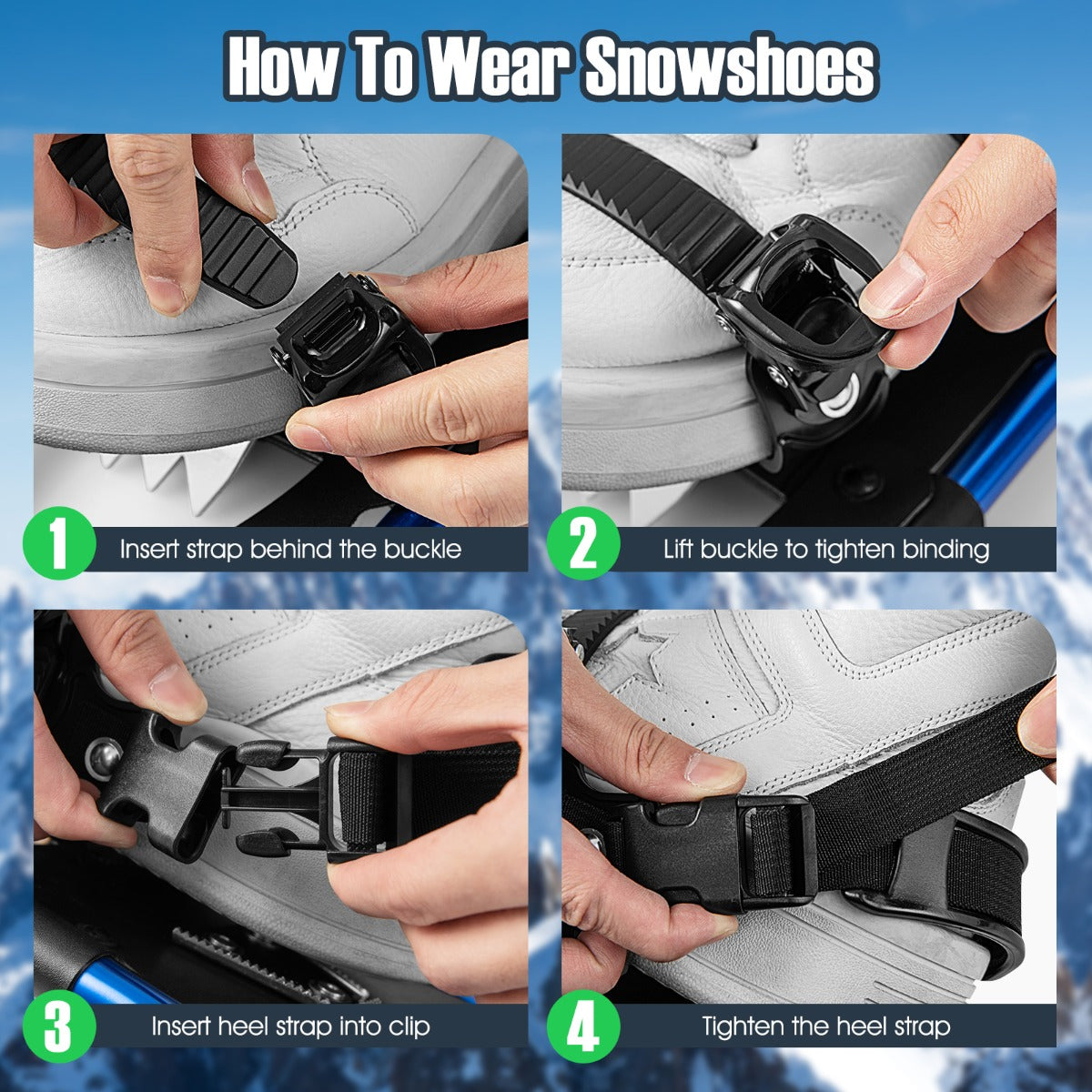LIVSK Sneeuwschoenen Set - Lichtgewicht Aluminium - Verstelbare Trekkingstokken - Inclusief Draagtas en Gaiters - Marineblauw