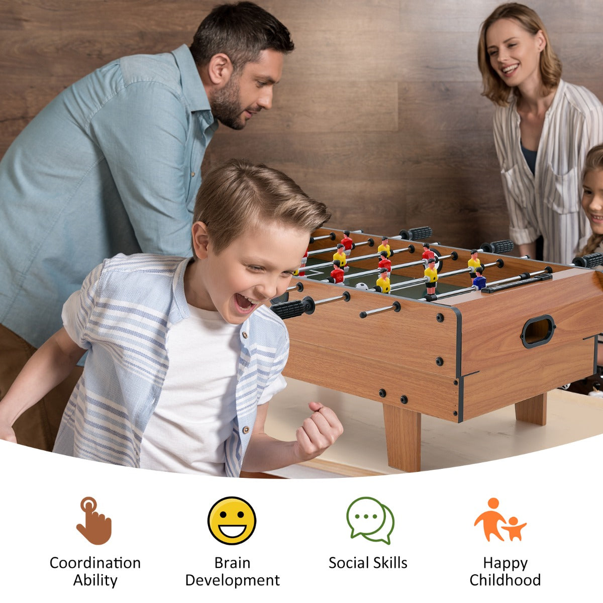 LIVSK 4-in-1 Speltafel - Tafelvoetbal, Biljart, Tafeltennis, Hockey - Inclusief Accessoires - Compact - Natuurlijk