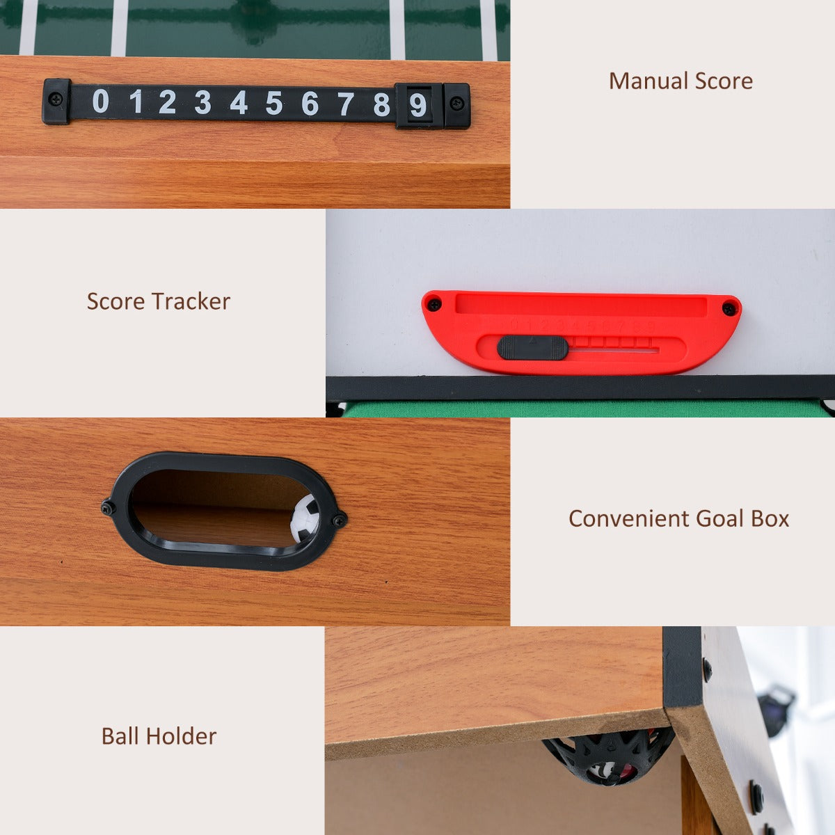 LIVSK 4-in-1 Speltafel - Tafelvoetbal, Biljart, Tafeltennis, Hockey - Inclusief Accessoires - Compact - Natuurlijk