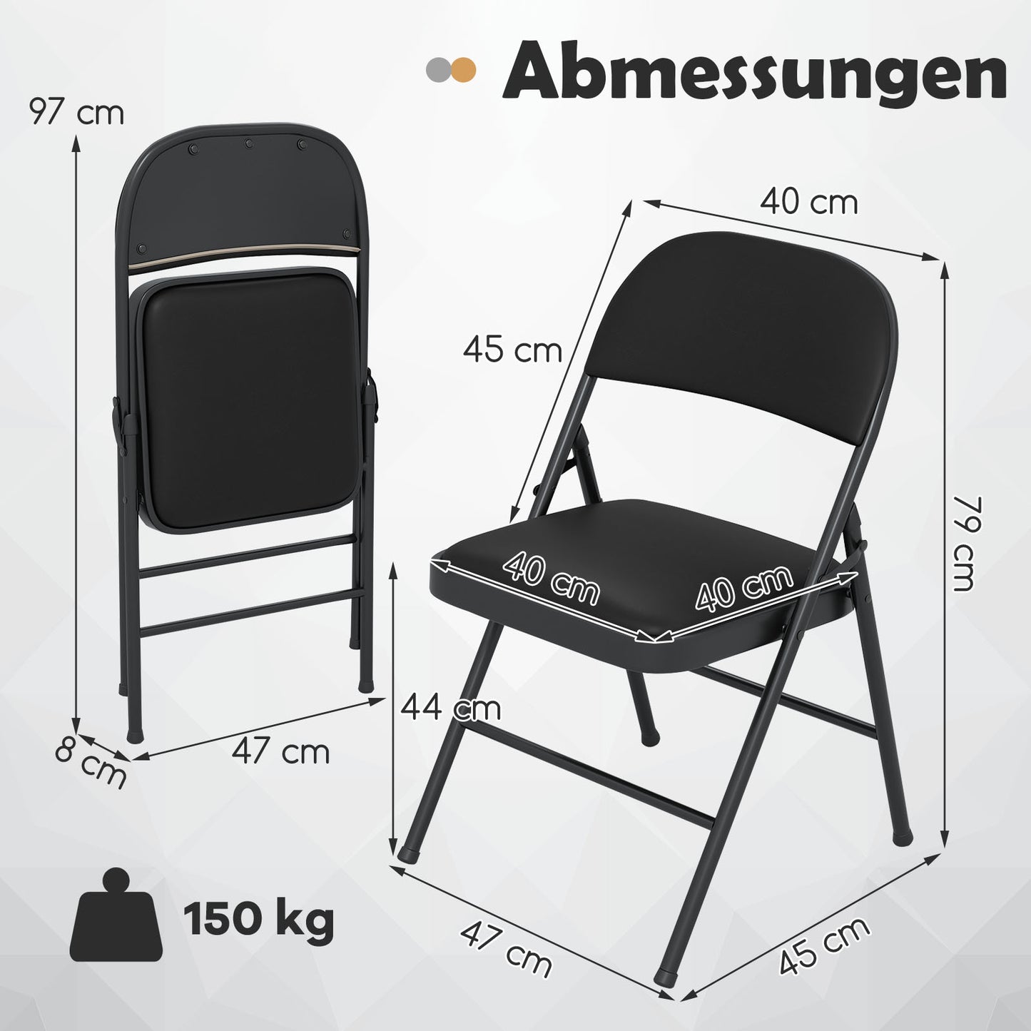 LIVSK Klapstoelen Set - Ergonomische Rugleuning - Huidvriendelijk PVC Leer - Metalen Frame - Tot 150 kg - Zwart