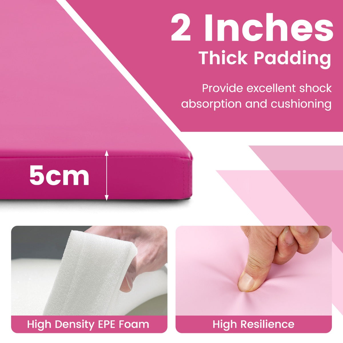 LIVSK Opvouwbare Yogamat - 5 cm EPE-schuim - Handgrepen - Klittenbandsluitingen - Gemakkelijk schoon te maken - Roze