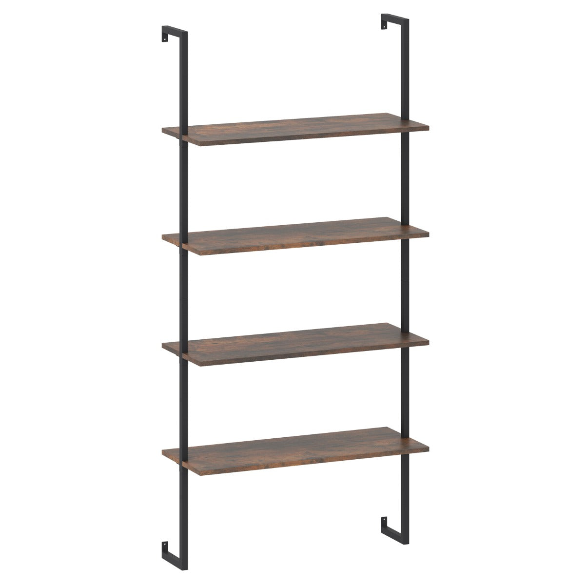 Livsk costway 4 laags wandrek modern zwevend opbergrek met metalen frame wandgemonteerde houten ladderboekenkast