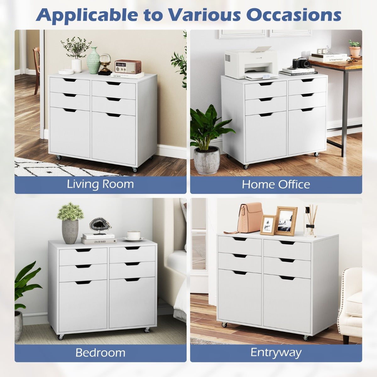 LIVSK Opbergkast op Wielen - 4 Lades en 2 Compartimenten - Stevige Constructie tot 85 kg - Modern Design - Wit