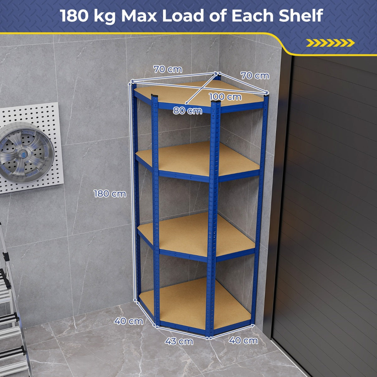 LIVSK Hoekplank met 4 Niveaus - Verstelbaar - Tot 720 kg Draagvermogen - Ruimtebesparend - Antislip - 100 x 80 x 180 cm - Zwart
