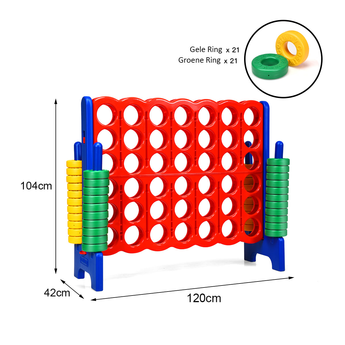LIVSK Gigantische 4-op-een-rij Set - Interactief Spel voor Kinderen - Duurzaam en Lichtgewicht - Verstelbare Hoogte - 120 x 42 x