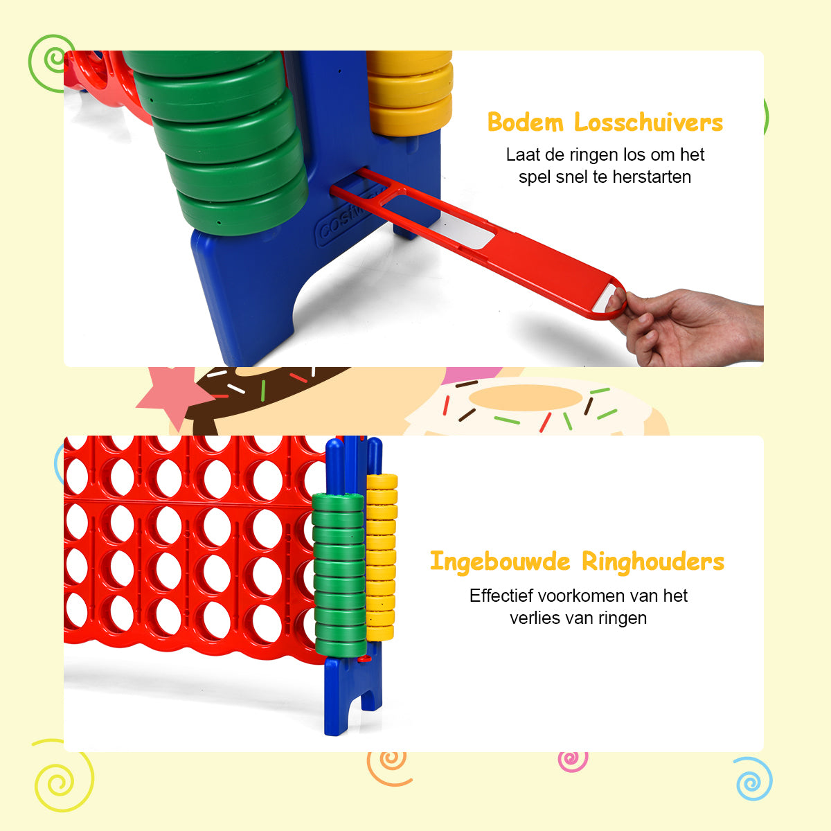 LIVSK Gigantische 4-op-een-rij Set - Interactief Spel voor Kinderen - Duurzaam en Lichtgewicht - Verstelbare Hoogte - 120 x 42 x