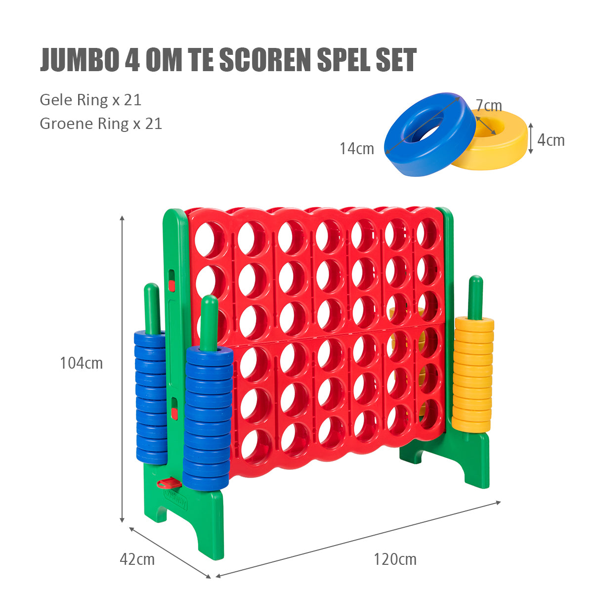 LIVSK Match 4-spelset - Voor Binnen en Buiten - Duurzaam en Lichtgewicht - 120 x 42 x 104 cm - Rood, Blauw, Geel, Groen