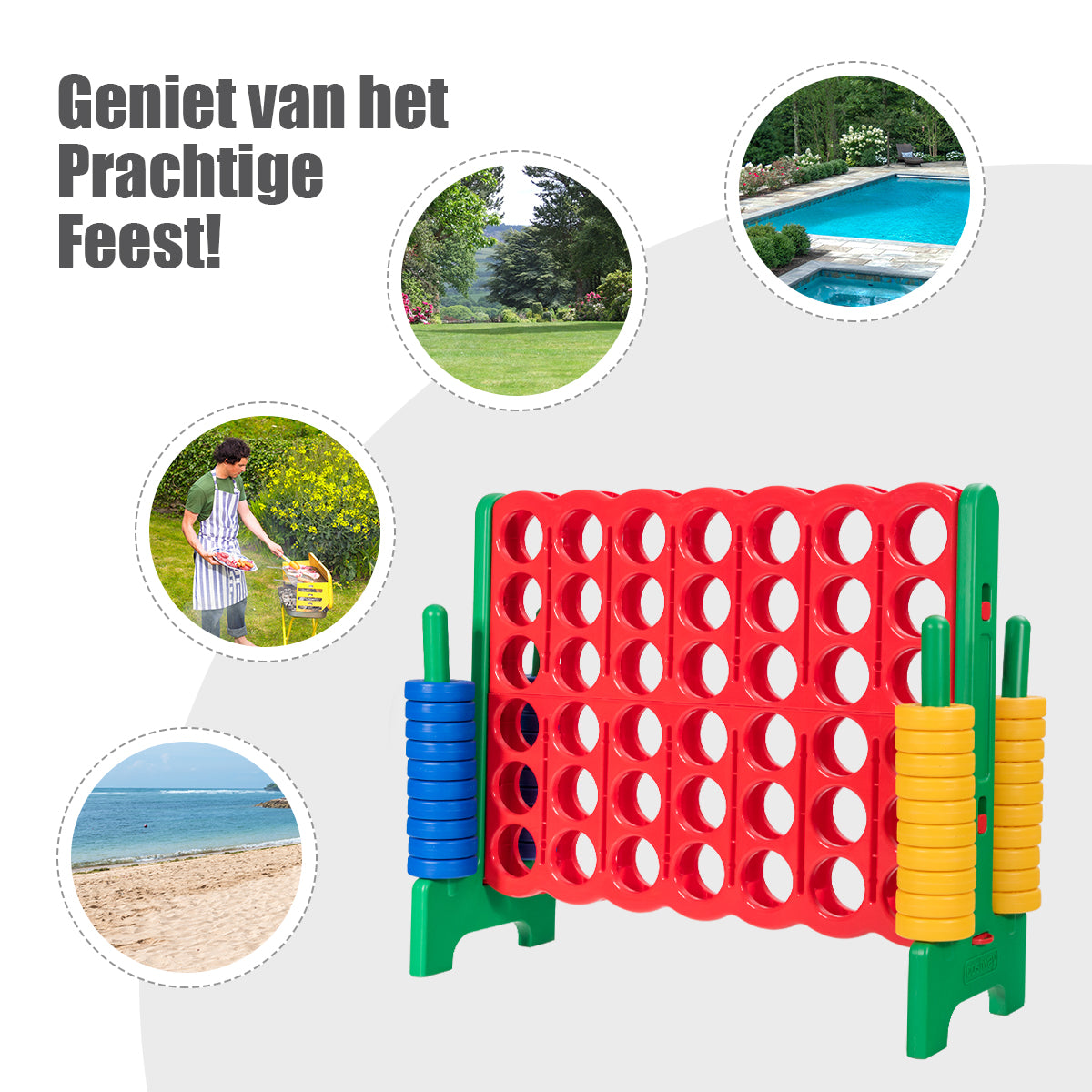 LIVSK Match 4-spelset - Voor Binnen en Buiten - Duurzaam en Lichtgewicht - 120 x 42 x 104 cm - Rood, Blauw, Geel, Groen