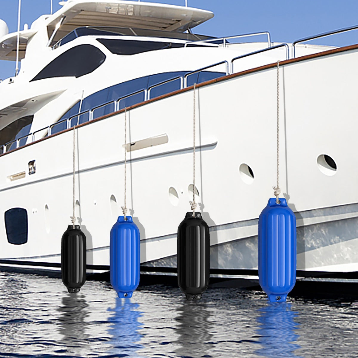 LIVSK Opblaasbare Bootfenders - 4-Pack van PVC - Slag- en UV-bestendig - Eenvoudige installatie - Voor boten 457-610 cm - Blauw