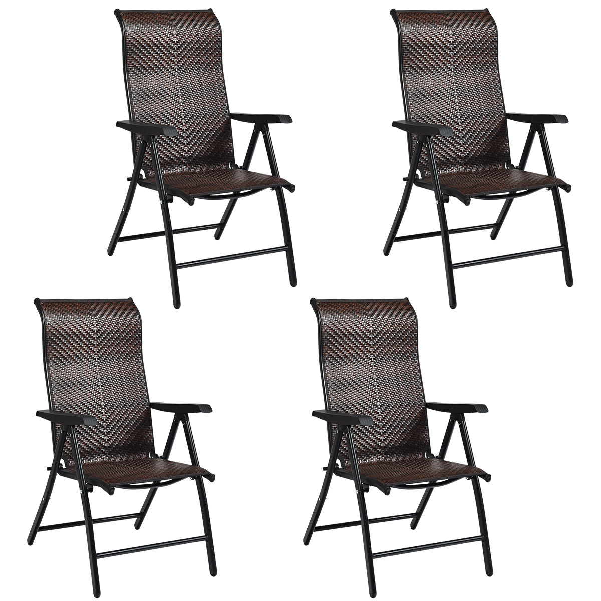 Livsk costway 4 rotan vouwstoelen voor de patio draagbare buiten kampeerstoelen bruin
