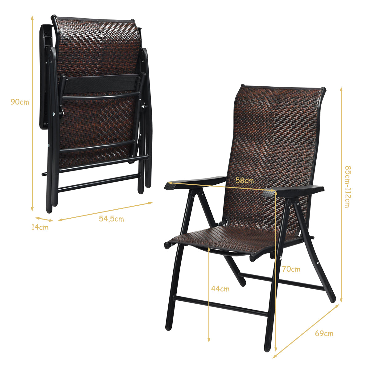 Livsk costway 4 rotan vouwstoelen voor de patio draagbare buiten kampeerstoelen bruin 3