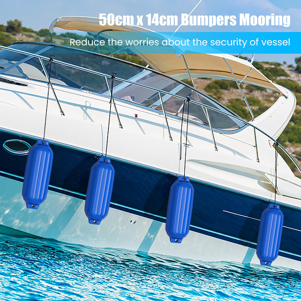 LIVSK Marinefender Set van 4 - Duurzaam PVC - V-ribben voor Extra Bescherming - Eenvoudig te Monteren - Blauw