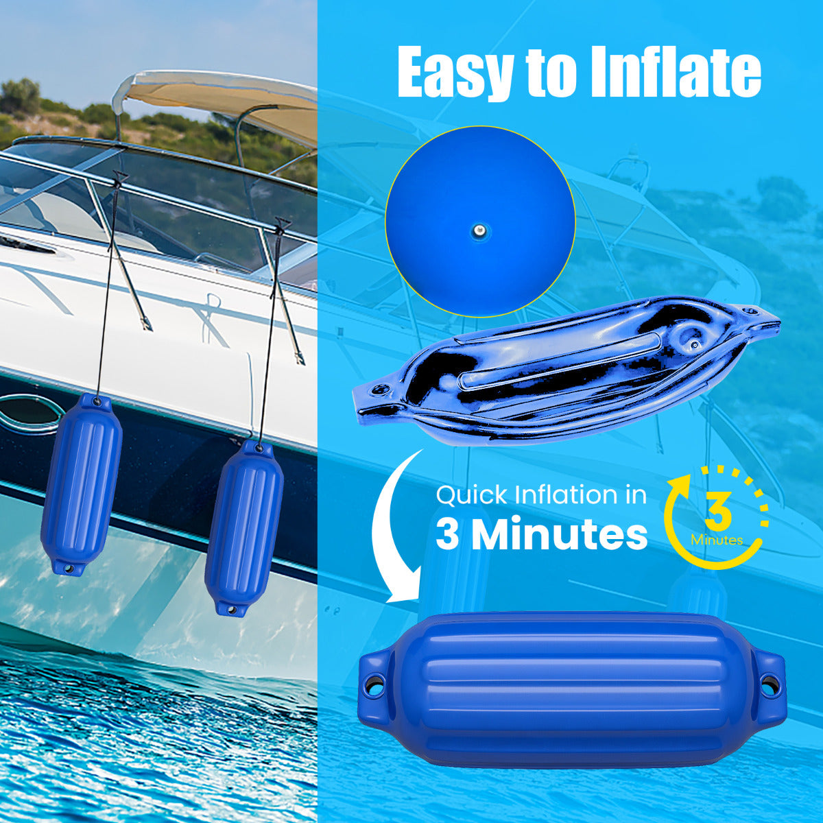 LIVSK Marinefender Set van 4 - Duurzaam PVC - V-ribben voor Extra Bescherming - Eenvoudig te Monteren - Blauw