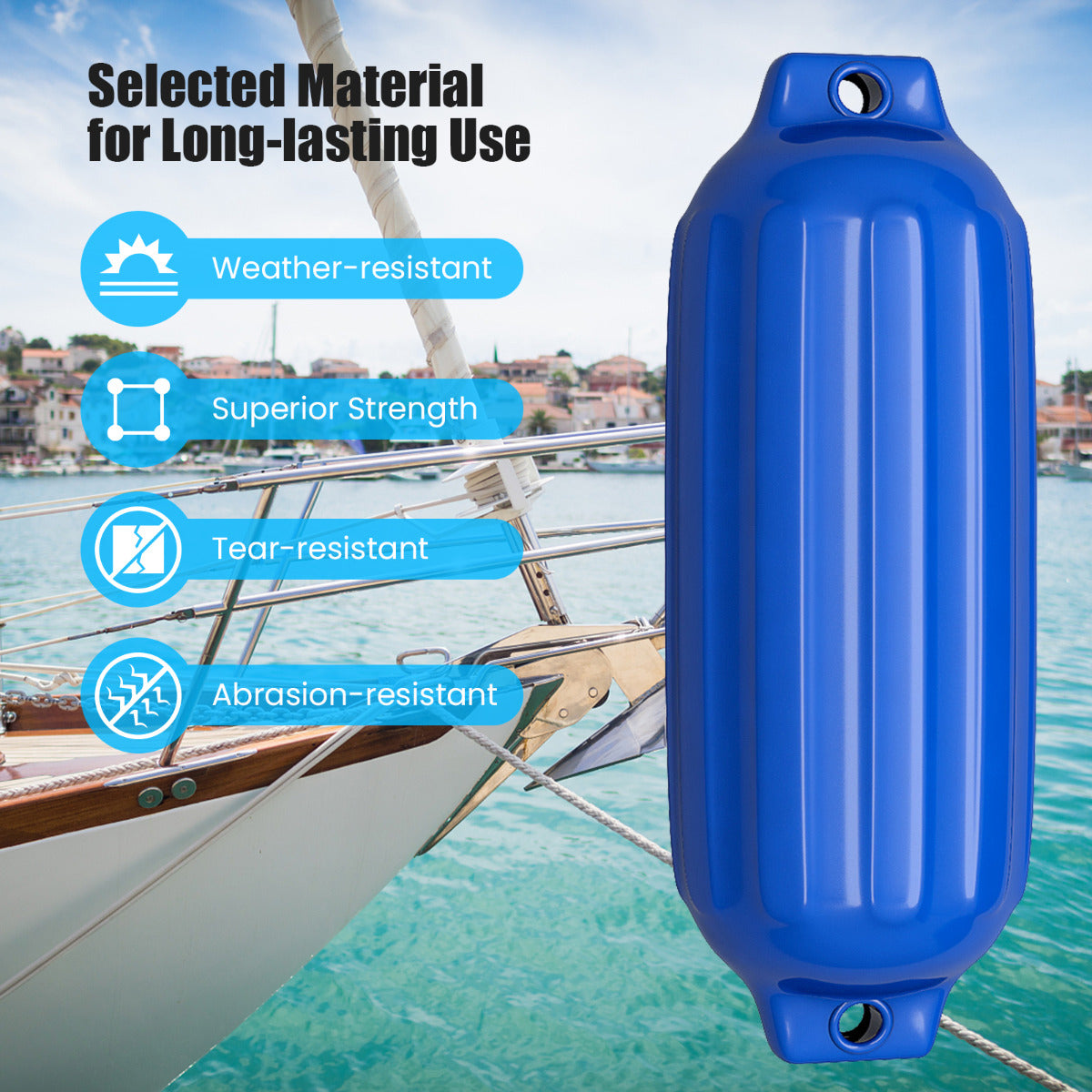 LIVSK Marinefender Set van 4 - Duurzaam PVC - V-ribben voor Extra Bescherming - Eenvoudig te Monteren - Blauw