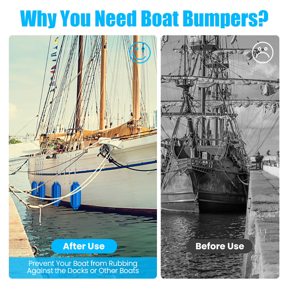 LIVSK Marinefender Set van 4 - Duurzaam PVC - V-ribben voor Extra Bescherming - Eenvoudig te Monteren - Blauw