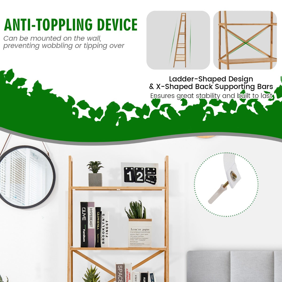 Livsk costway 4 tier ladderplank gemaakt van bamboe multifunctionele plantentribune vertoningsplank voor woonkamer keuken bureau natuur 2