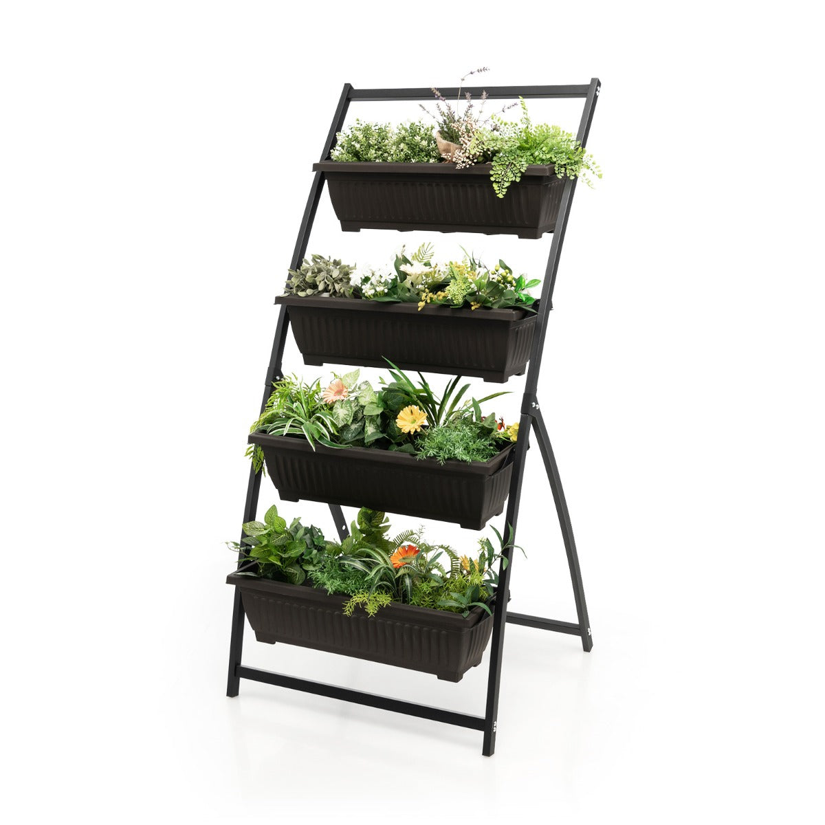 LIVSK Verticale Plantenbak - 4 Laags Ontwerp - Drainagegaten - Eenvoudige Montage - 76 x 70,5 x 160 cm - Zwart/Bruin