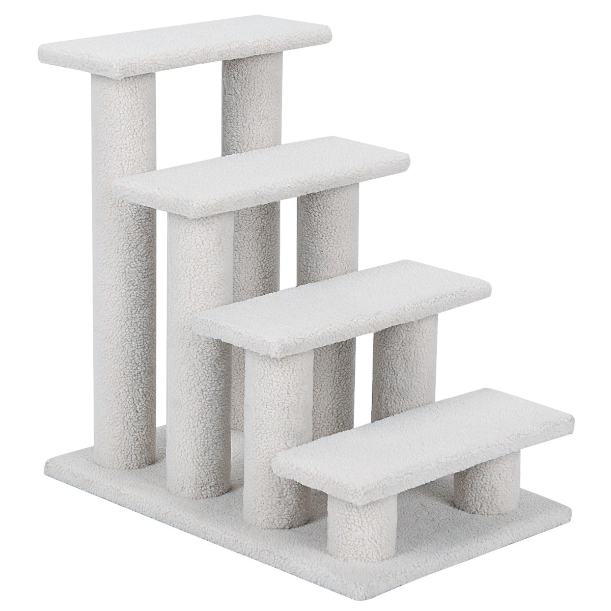 LIVSK 4-traps Huisdierentrap - Voor Kleine en Oude Huisdieren - Comfortabele Imitatievacht - Stevig Hout - Tot 25 kg -