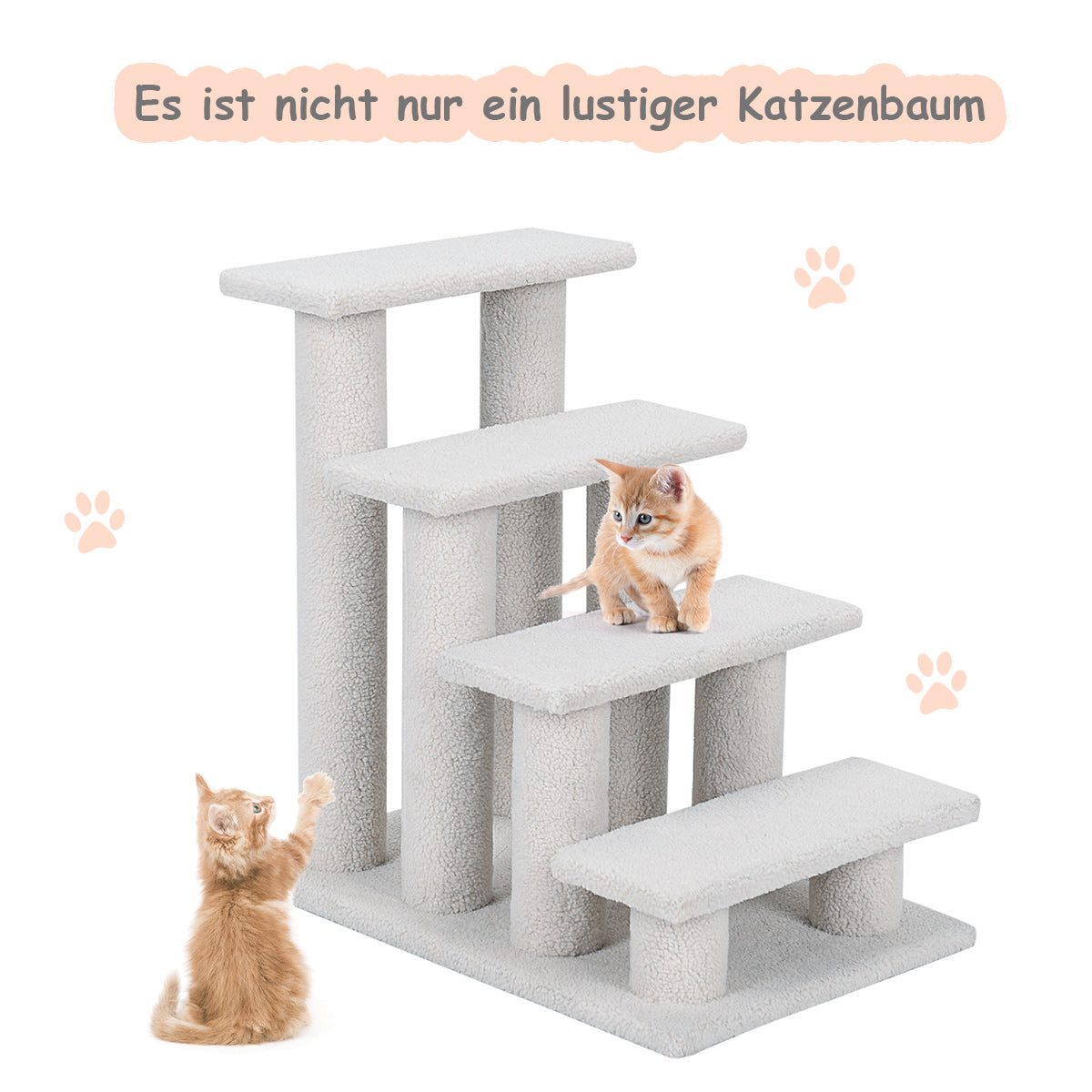 LIVSK 4-traps Huisdierentrap - Voor Kleine en Oude Huisdieren - Comfortabele Imitatievacht - Stevig Hout - Tot 25 kg -