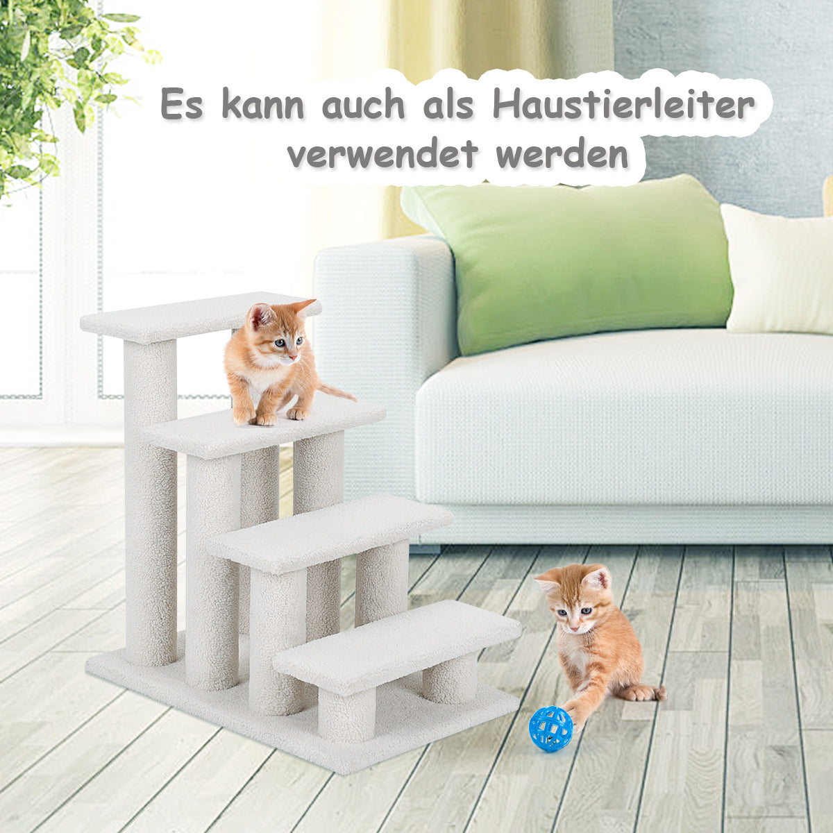 LIVSK 4-traps Huisdierentrap - Voor Kleine en Oude Huisdieren - Comfortabele Imitatievacht - Stevig Hout - Tot 25 kg -