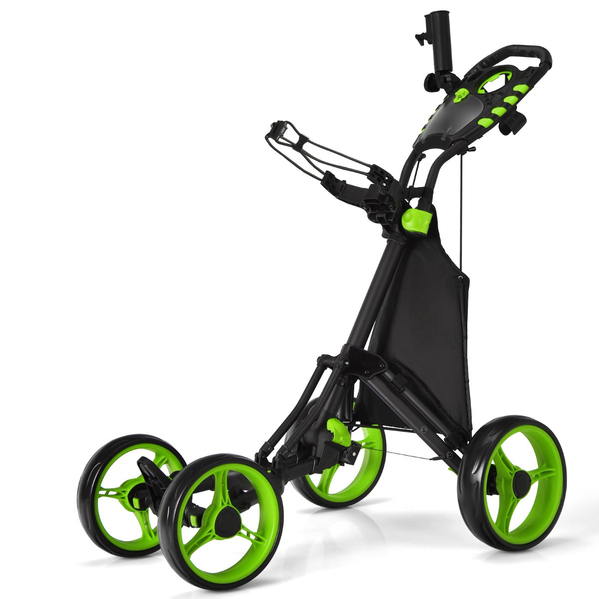 LIVSK Opvouwbare Golftrolley - Aluminium - 4 EVA Wielen - Ergonomische Handgreep - Tot 25 kg - 110,5 x 65 x 110,5 cm - Groen