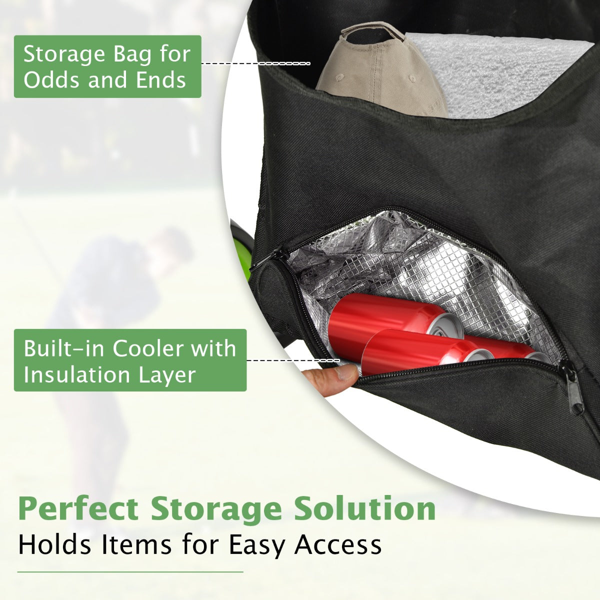 LIVSK Opvouwbare Golftrolley - Aluminium - 4 EVA Wielen - Ergonomische Handgreep - Tot 25 kg - 110,5 x 65 x 110,5 cm - Groen