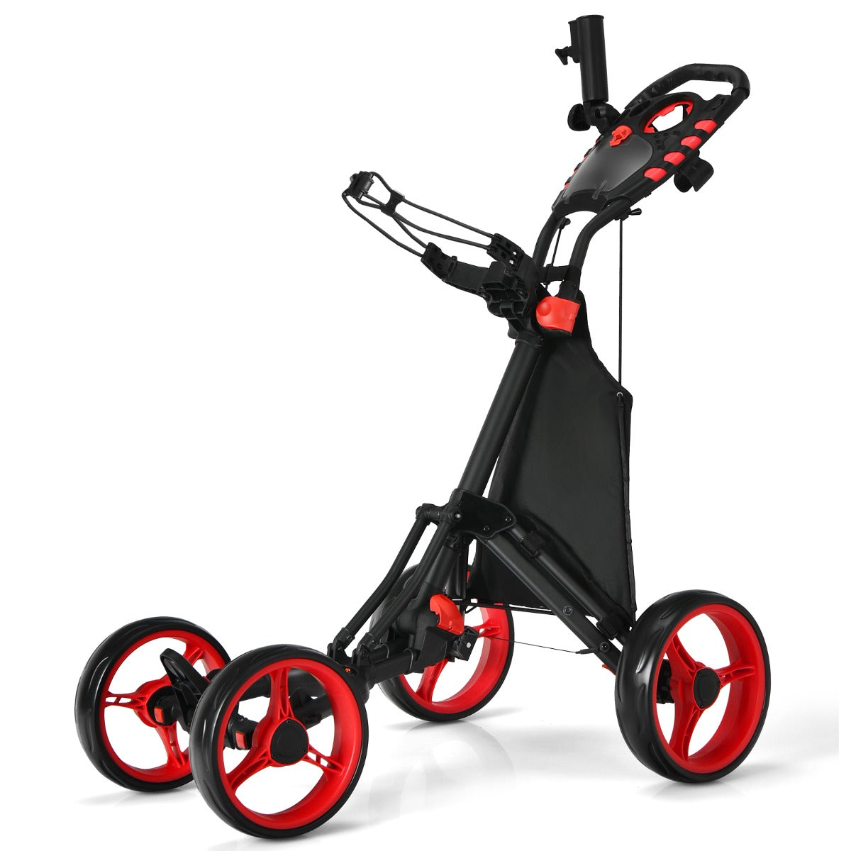 LIVSK Opvouwbare Golftrolley - Aluminium - 4 EVA-wielen - Verstelbare Handgreep - Tot 25 kg - 110,5 x 65 x 110,5 cm - Rood