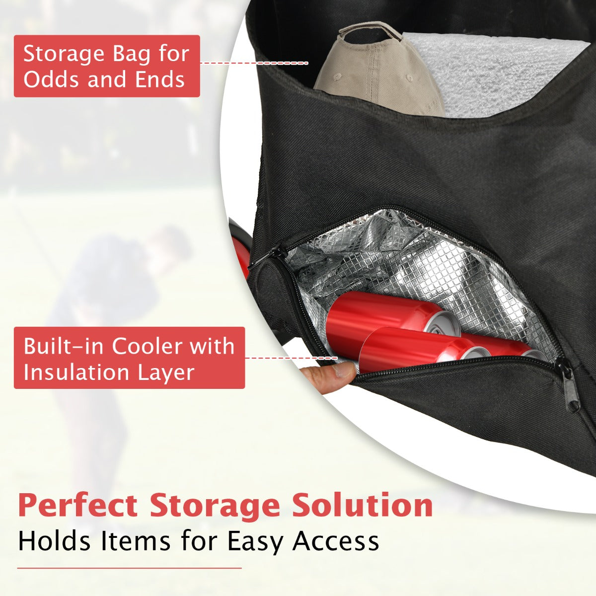 LIVSK Opvouwbare Golftrolley - Aluminium - 4 EVA-wielen - Verstelbare Handgreep - Tot 25 kg - 110,5 x 65 x 110,5 cm - Rood