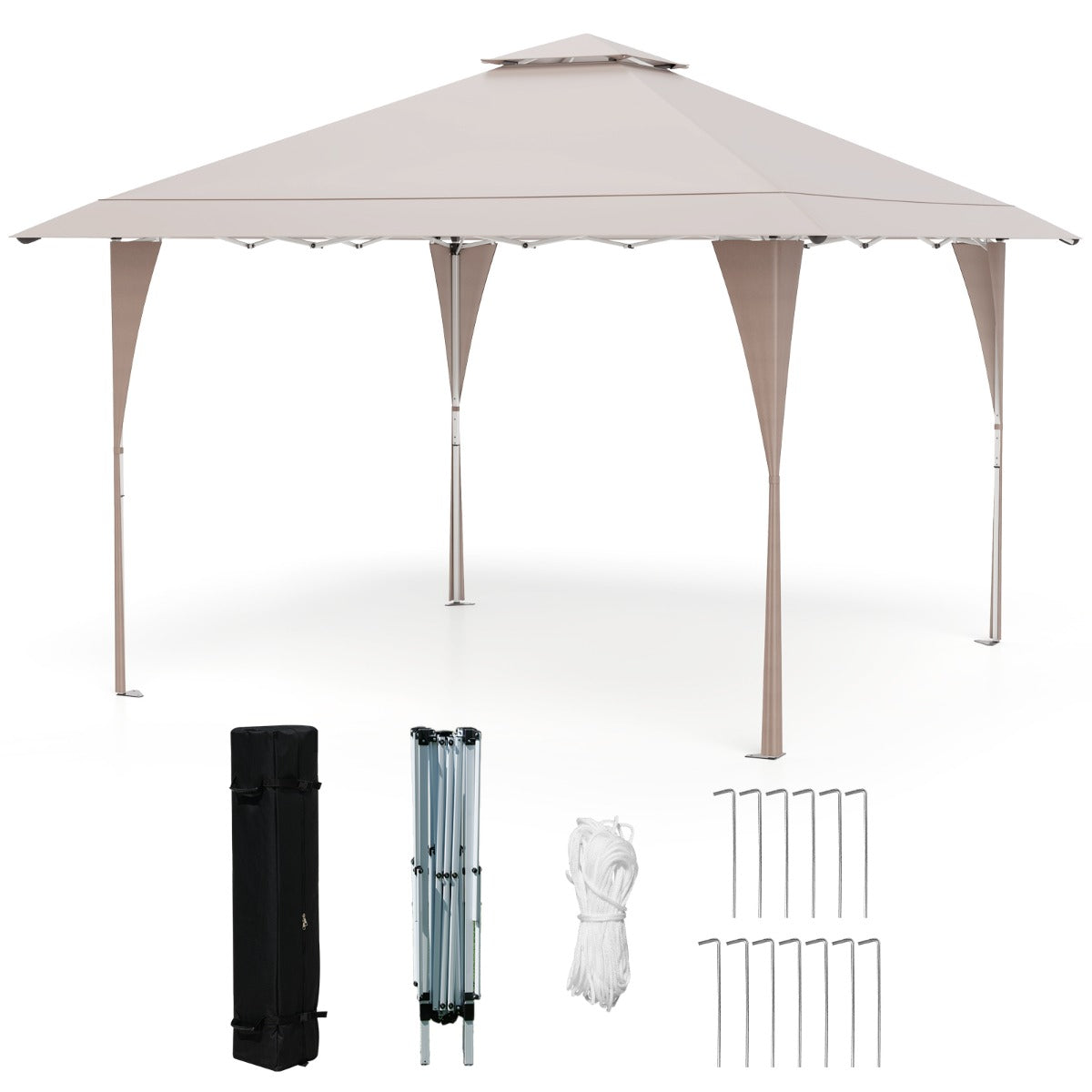 LIVSK Partytent - Verstelbaar Dubbel Dak - Stevig Metalen Frame - Slijtvast Oxford - 395 x 395 cm - Khaki