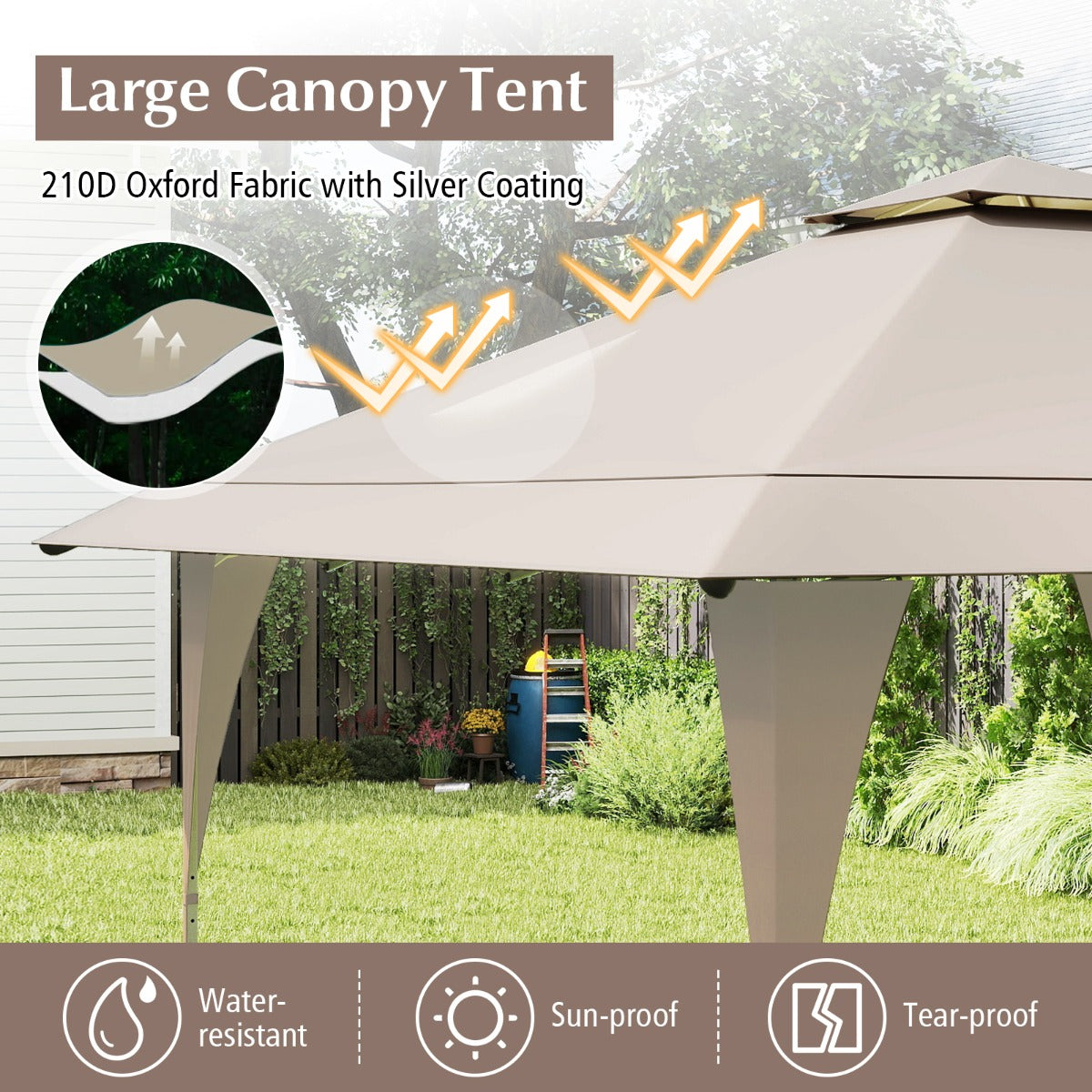 LIVSK Partytent - Verstelbaar Dubbel Dak - Stevig Metalen Frame - Slijtvast Oxford - 395 x 395 cm - Khaki