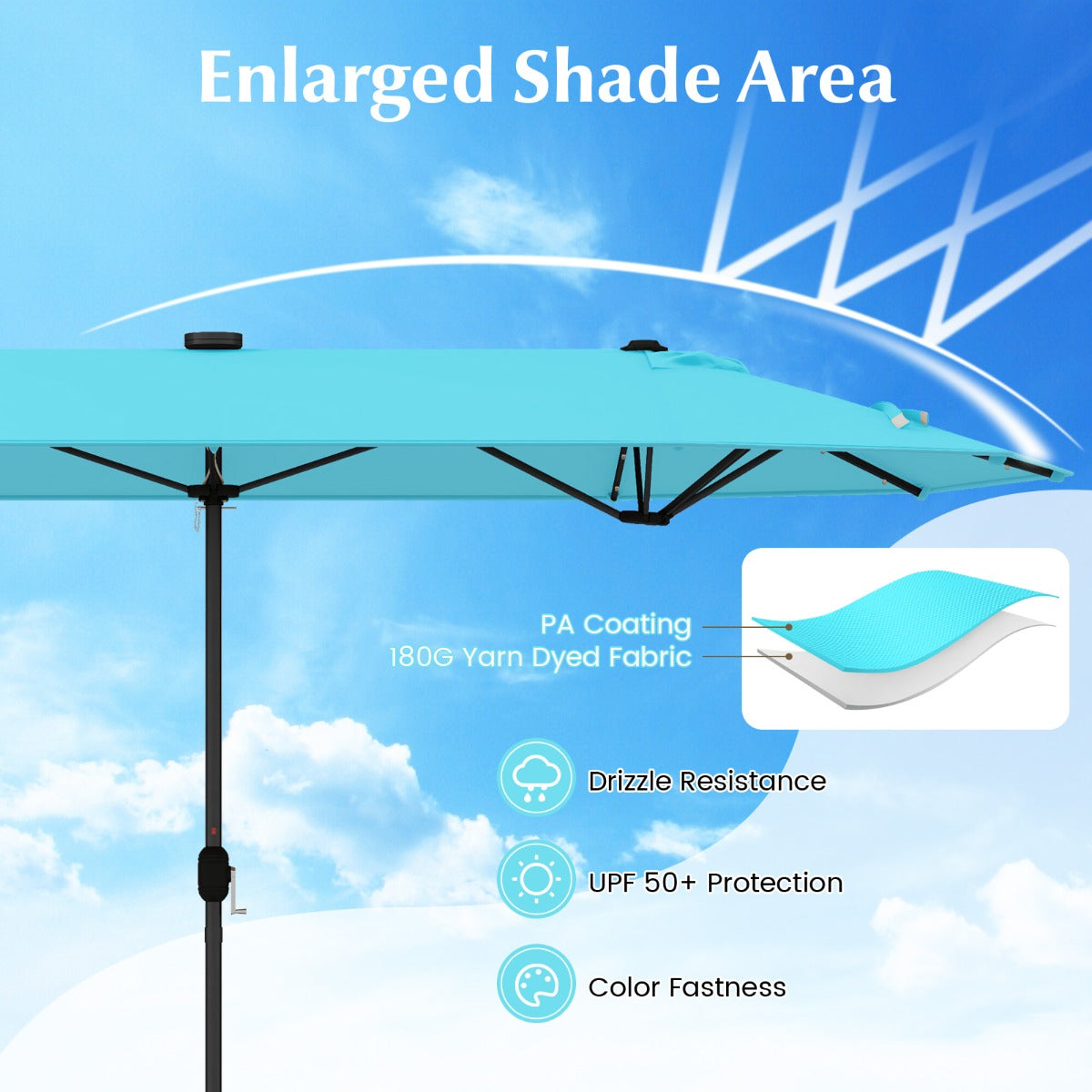 LIVSK Dubbele Tuinparasol met LED Verlichting - 400 x 200 cm - Stevige Constructie - Eenvoudige Installatie - Wijnrood