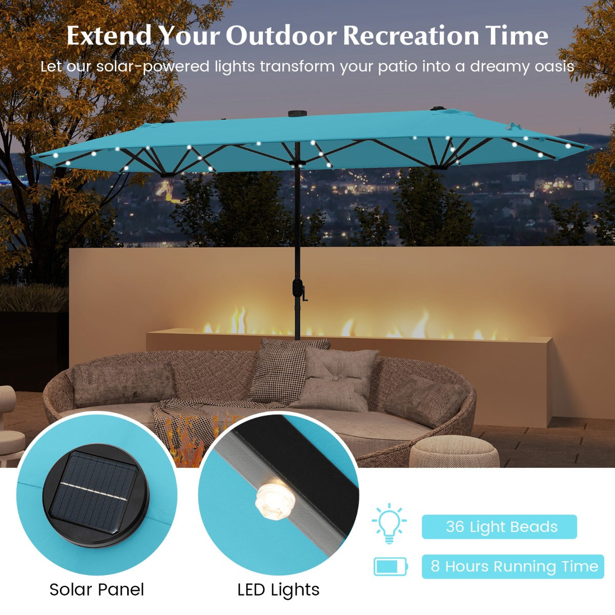 LIVSK Dubbele Tuinparasol met LED Verlichting - 400 x 200 cm - Stevige Constructie - Eenvoudige Installatie - Wijnrood